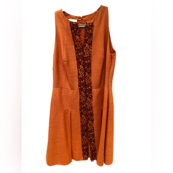 RARE Vintage Akris Punto silk orange knee-length pleated flared dress lace - Picture 3 of 12